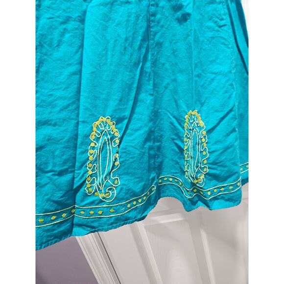 Vintage Sag Harbor Turquoise Embroidered Sequin Cotton Skirt Size 16 Art to Wear - Picture 3 of 7